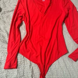 Vibrant Red Long Sleeve Bodysuit